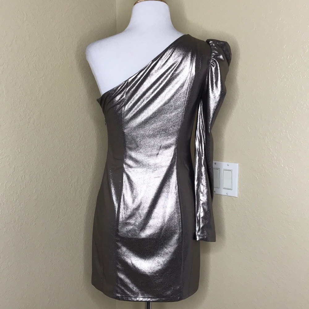 LOVERS + FRIENDS One Shoulder Silve Bodycon Dress XS - Picture 5 of 9